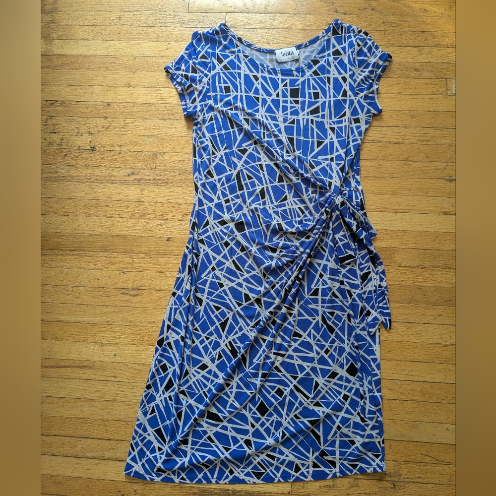 Leota Blue Geometric Tie-Side Midi Dress